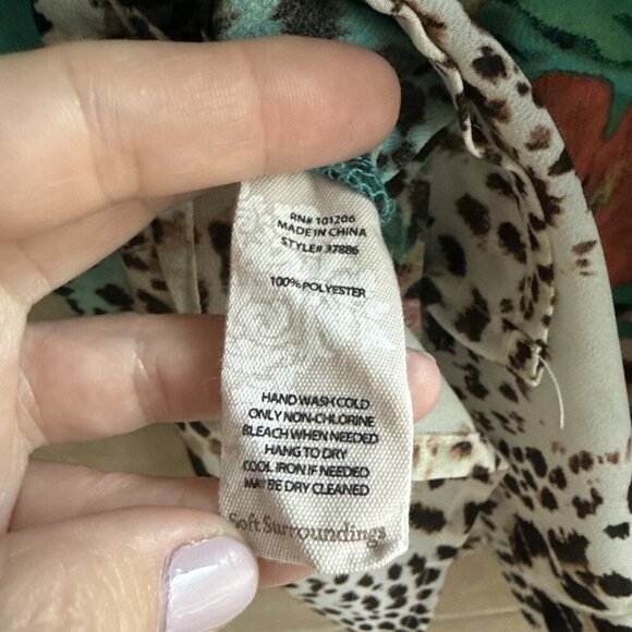 Soft Surroundings Tunic Top Women Small Blue Floral Leopard Print Tropical Sheer - Picture 3 of 10